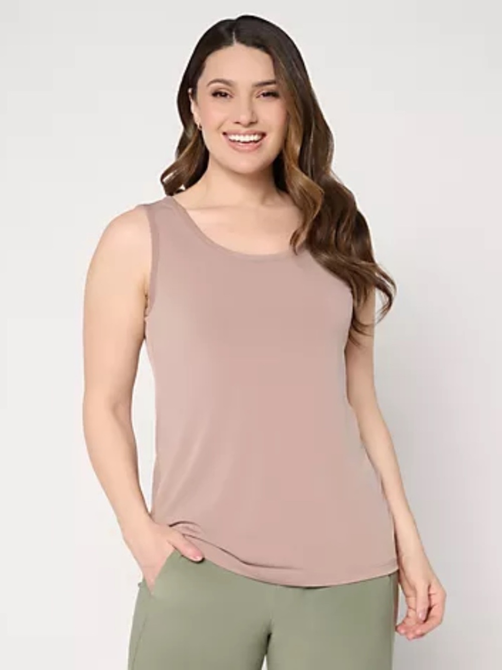 Susan Graver Essentials Liquid Knit Scoop Neck Tank Top, Mocha Sz XL a720927
